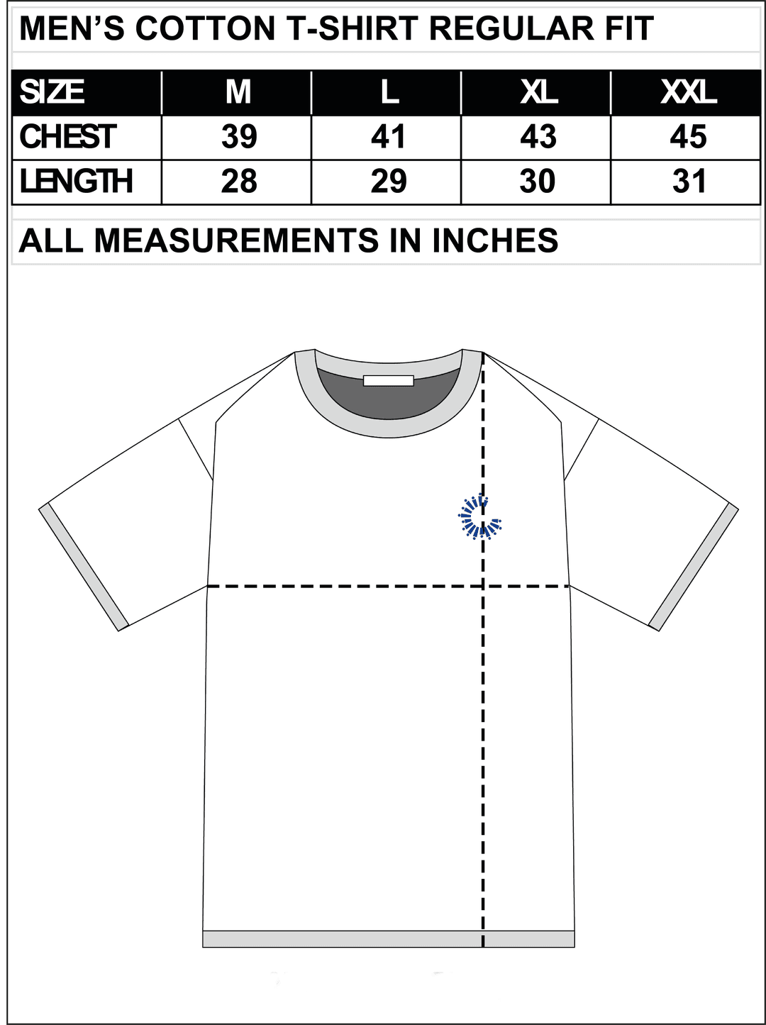 COTTON CASUAL BLACK T SHIRT sizeChartImage